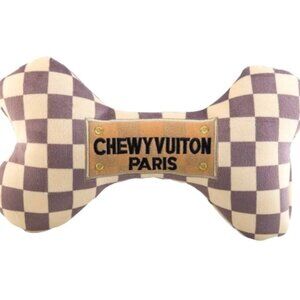 Checker Chewy Vuiton Checker Bone Squeak Toy - Small
